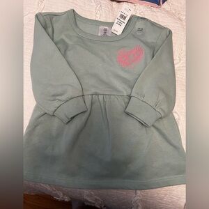 GAP Factory 18-24 MonthGreen Baby Sweatshirt Dress with Pink Logo BNWT